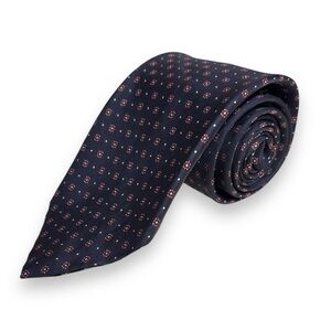 CHRISTIAN DIOR Grey Silk Tie Red & Cream Floral Pattern